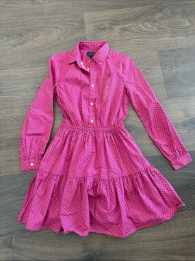 NWT Darling Ralph Lauren Hot Pink Printed Tiered Shirt Dress for Kids - size 12